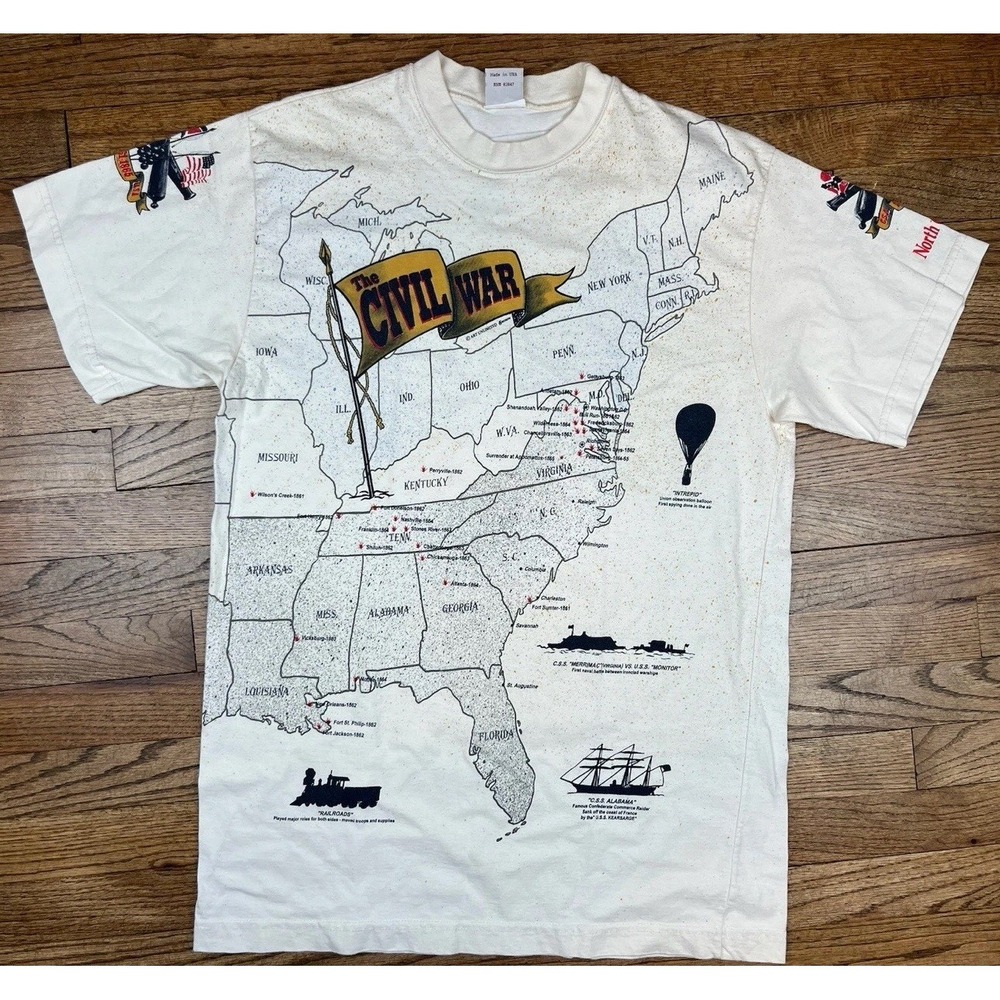 Vintage The American Civil War AOP Tee T-Shirt Short Sleeve Men's Sz Large